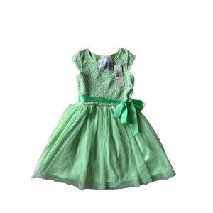 NWT Guess Girls 7 Lime Green Party Dress Sleeveless Tulle Skirt Lace Top NEW